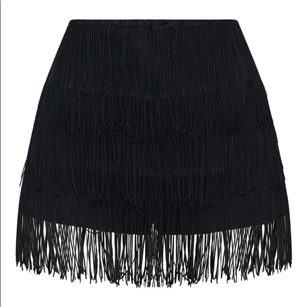 PLT Black Tiered Fringe Shorts